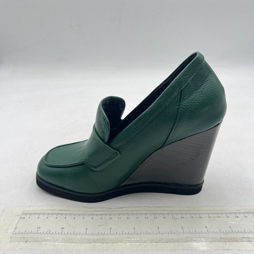 YDN Dark Green Dressy Pump Square Closed Toe Slip On Loafers Wedges Heeled Shoes - Picture 2 of 8
